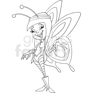 black and white edc rave fairy character clipart .