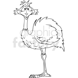 black and white cartoon ostrich vector clipart