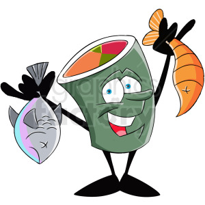 cartoon sushi character holding fish clipart. Royalty-free image # 412426