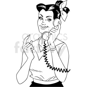 black and white retro girl talking on phone vector clipart