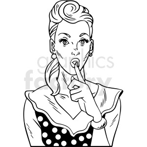 clipart - black and white retro woman keeping a secret vector clipart.