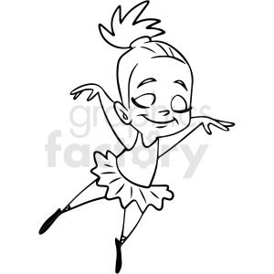 black and white cartoon child ballerina vector clipart.