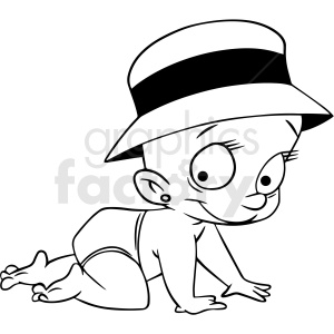 clipart - black and white cartoon baby crawling vector clipart.