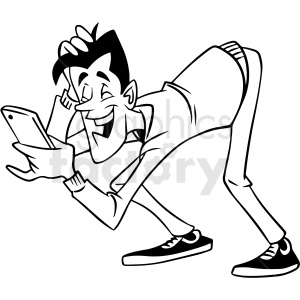 black and white man laughing at social media vector clipart .