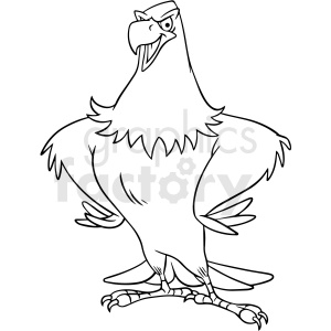 clipart - black and white cartoon eagle mascot vector clipart.