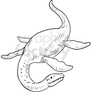 black and white aquatic dinosaur vector clipart .