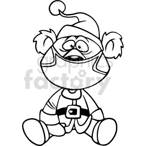 clipart - black and white Santa teddy bear wearing mask vector clipart.