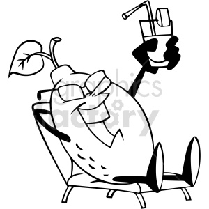 clipart - cartoon black and white lemon sitting in recliner chair clipart.