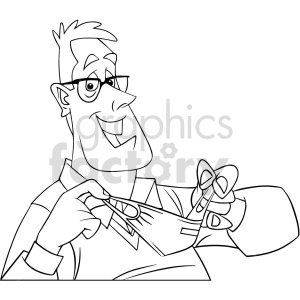 black and white cartoon dad removing mask vector clipart .