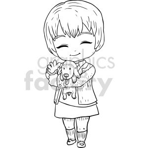 black and white girl holding doggie clipart .