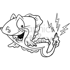 black and white cartoon electric eel clipart .