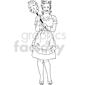 clipart - black and white vintage maid clipart.