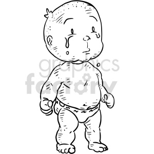 clipart - black and white crying baby clipart.