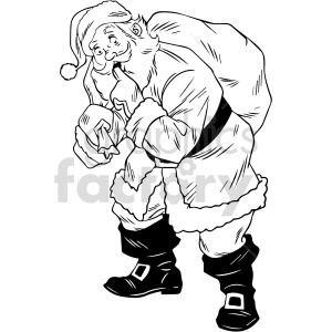 black and white cartoon Santa Clause clipart .