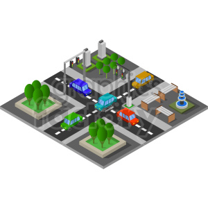 busy roads isometric vector graphic clipart.