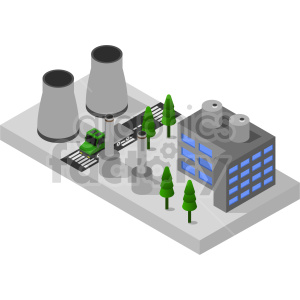 isometric nuclear factory vector graphic clipart.
