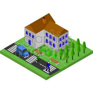 large house with road isometric vector graphic clipart.