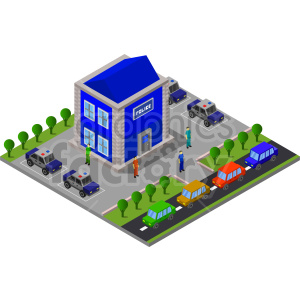police station and parking lot isometric vector clipart .