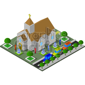 large church with road isometric vector graphic clipart.