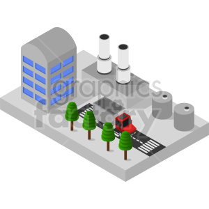 isometric factory with truck vector graphic clipart.