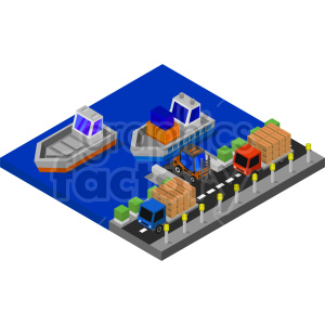 isometric docks port cargo ships