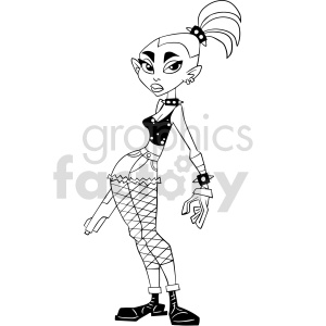 black and white cyber chic cartoon clipart .