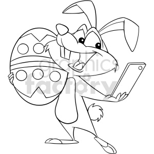black and white cartoon easter bunny taking selfie clipart clipart. Royalty-free image # 417650