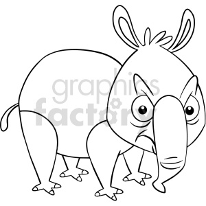black and white cartoon anteater clipart .