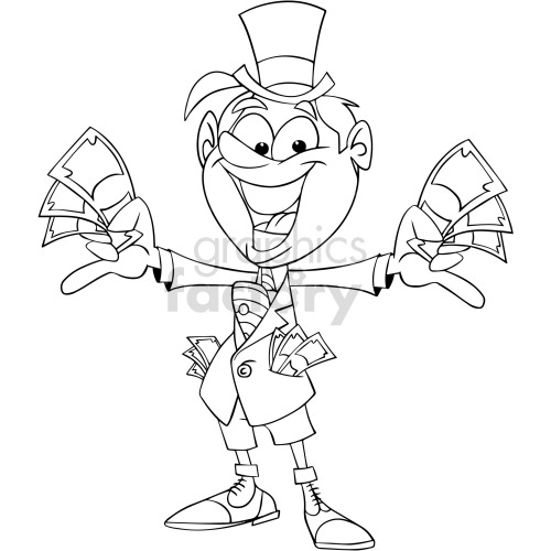 black and white cartoon rich guy clipart .