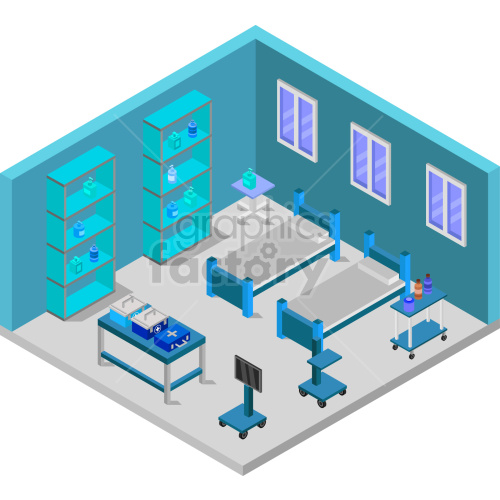 isometric hospital room with two beds vector clipart .