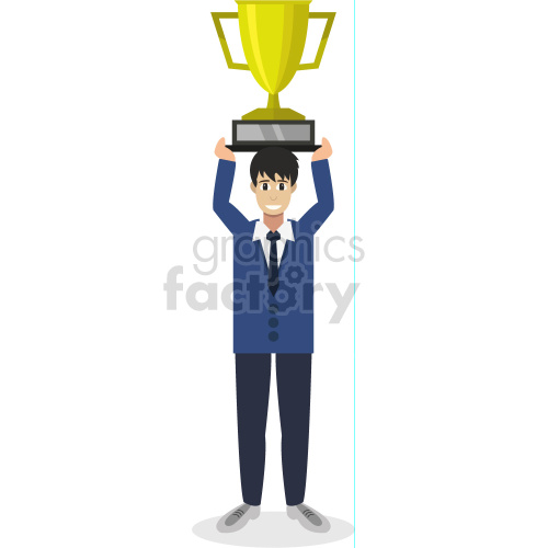 person in blue coat holding large trophy vector clipart .