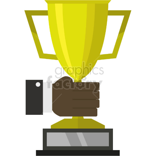 black hand holding large gold trophy vector clipart .