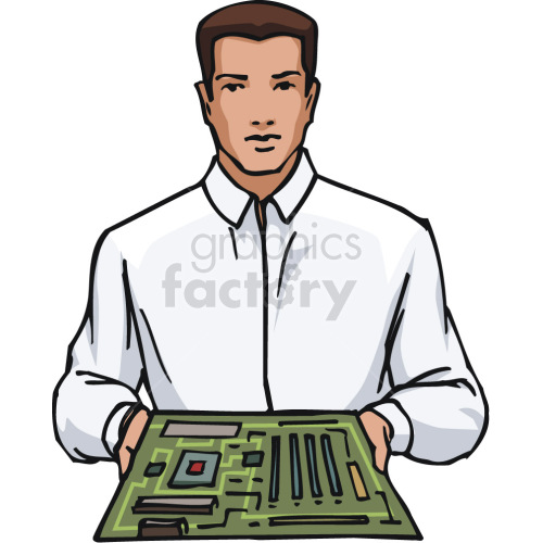 man holding a computer motherboard clipart.