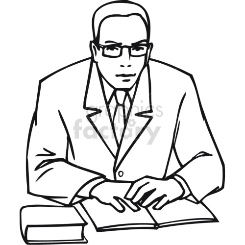 real estate agent reviewing documents black white clipart.