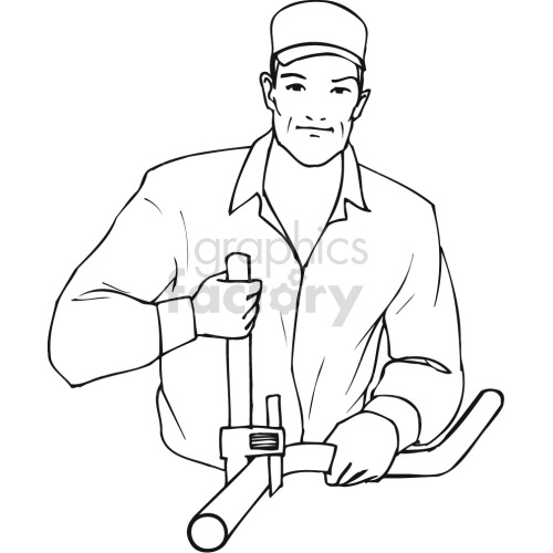 plumber cutting pipe black white clipart. Commercial use image # 418576