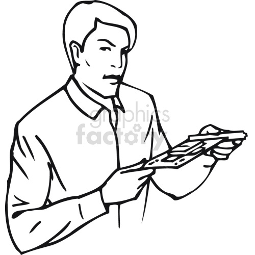 electrical engineer holding pcb board black white clipart.
