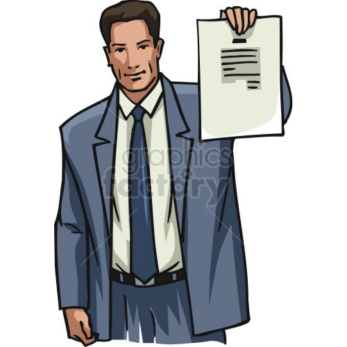 man holding up document