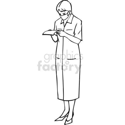 nurse reviewing medical charts black white clipart. Commercial use image # 418710