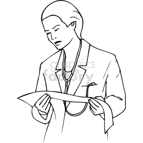 female doctor reviewing charts black white clipart.