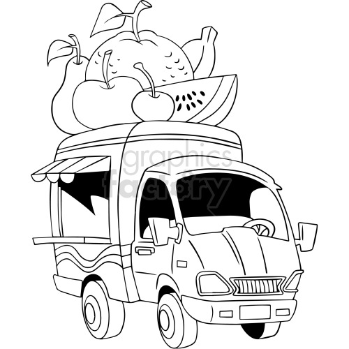 black and white cartoon healthy food truck cliparts