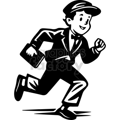 black and white vintage newspaper delivery boy vector clip art