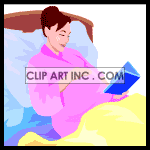 Pregnant woman laying in bed rubbing her stomach and reading a book animation. Royalty-free animation # 120936