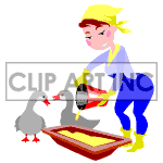 Female farmer feeding ducks. clipart.