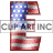 This animated gif is the letter e , with the USA's flag as its background. The flag is waving, but the number remains still