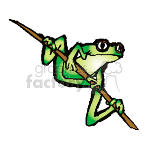 Tree frog resting on blade of grass clipart.