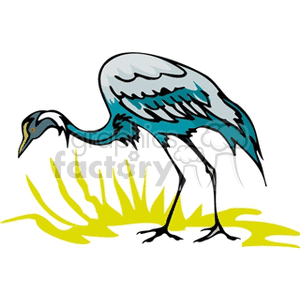 Blue crane standing in grass clipart. Royalty-free image # 130294