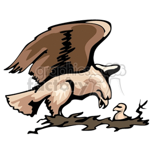 clipart - Mother eagle at the nest with hatchling.
