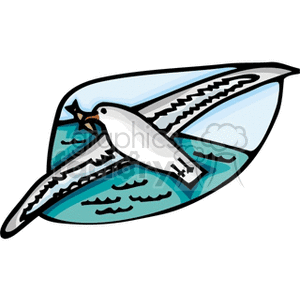 White seagull in flight with fish in mouth clipart. Commercial use image # 130444