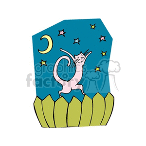 Cat walking along a fence under a starry moonlit sky clipart. Royalty-free image # 130837