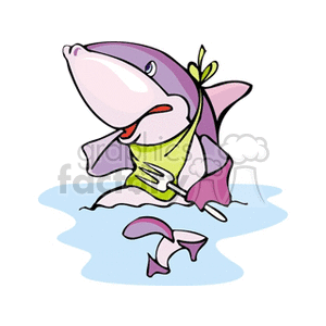 Cartoon shark wearing a bib holding a fork clipart. Commercial use image # 130888